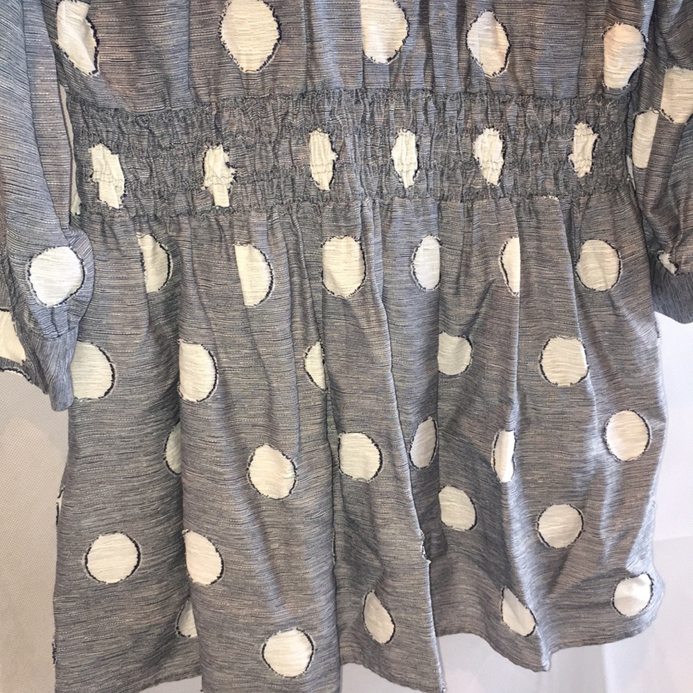 ZARA Gray Polka Dot 3/4 Sleeve Mini Dress | Elastic Waist - Picture 7 of 8